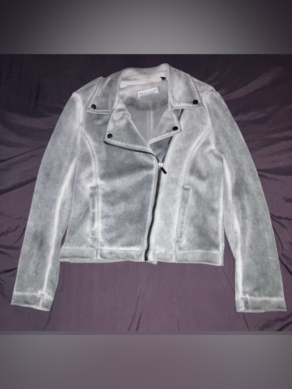 Gray Burned Leather Moto Jacket